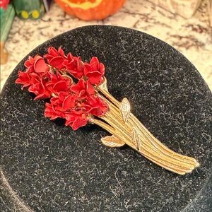 Vintage Red Roses Floral Brooch